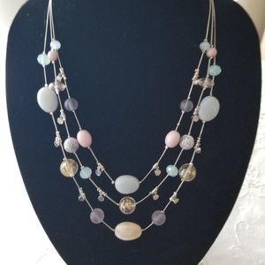 SILVERTONE, STONE,CRYSTAL 3 LAYER NECKLACE NWOT